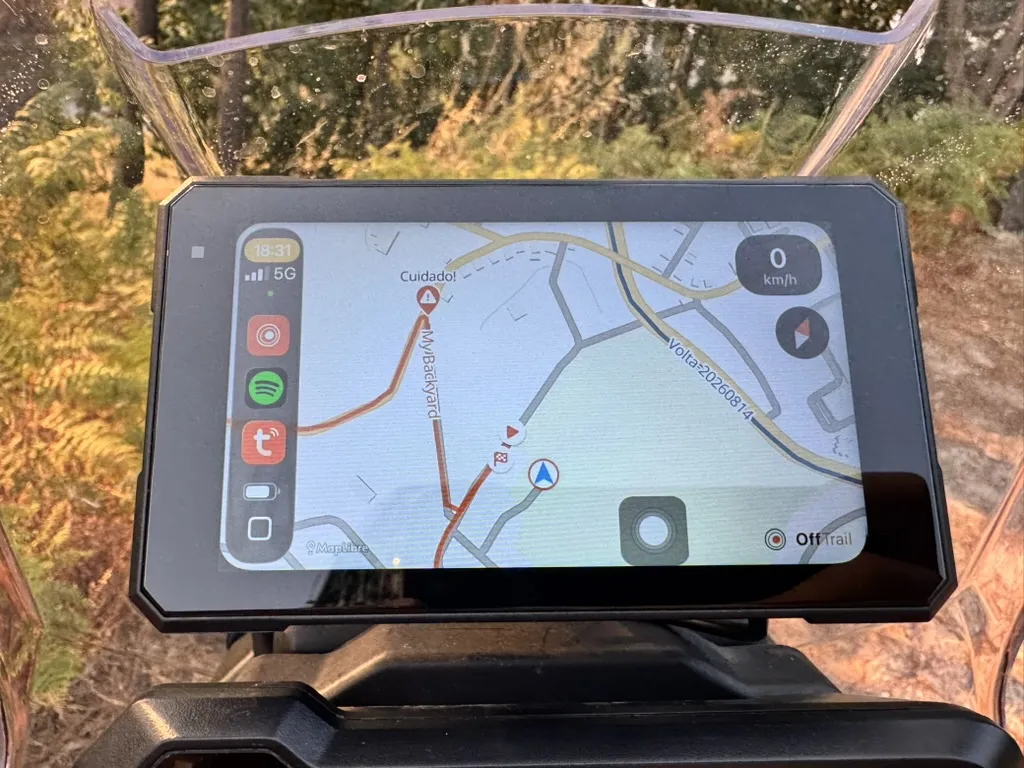 OffTrail running through Apple CarPlay on a 5-inch motorcycle display