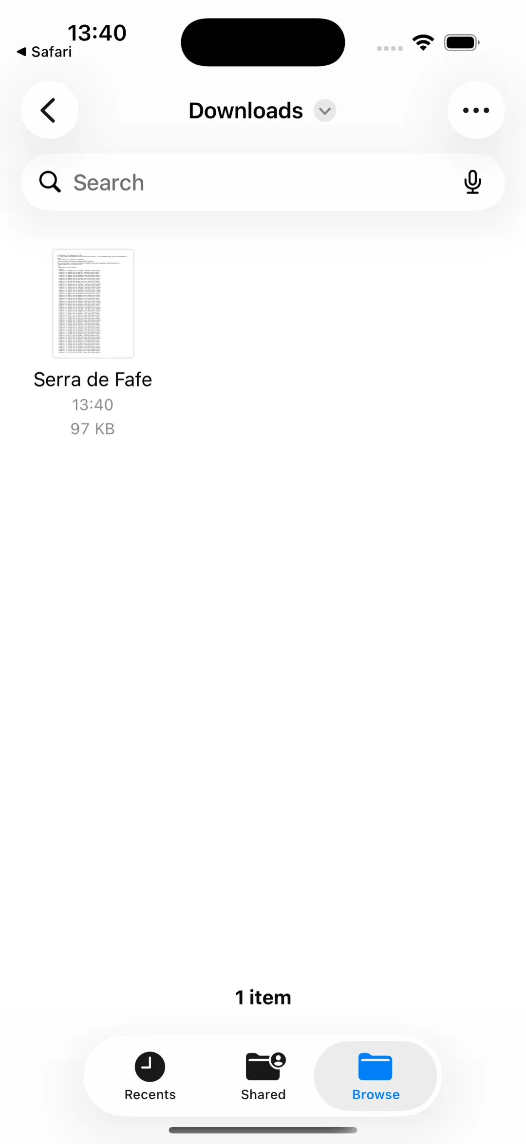 The Files app on iPhone showing a downloaded GPX in the Downloads folder