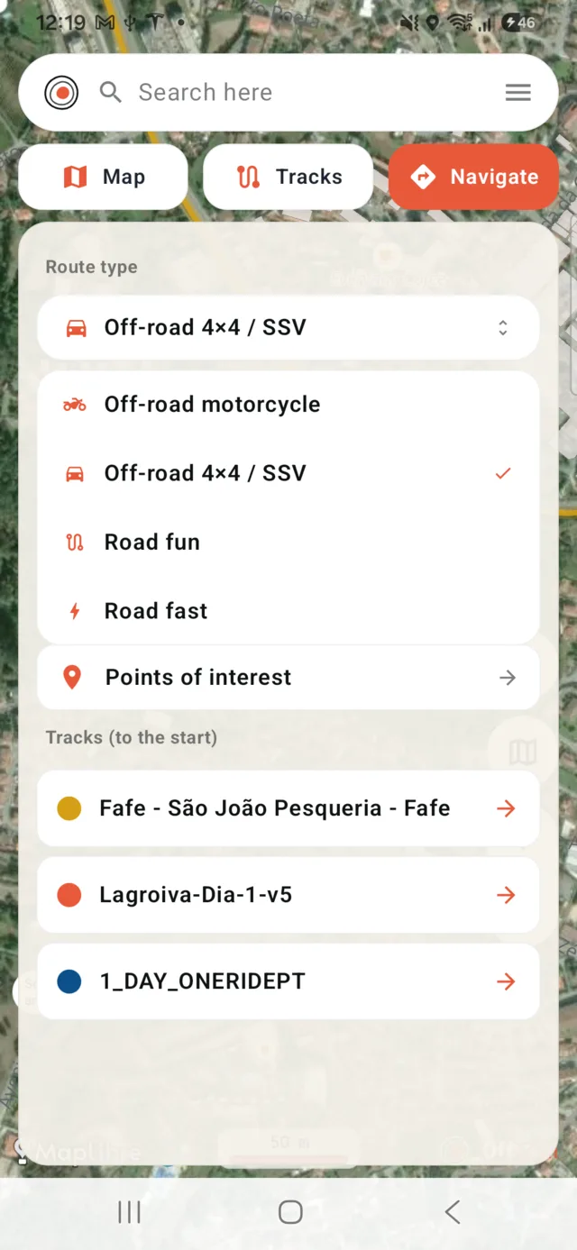 The vehicle and route-type chooser
