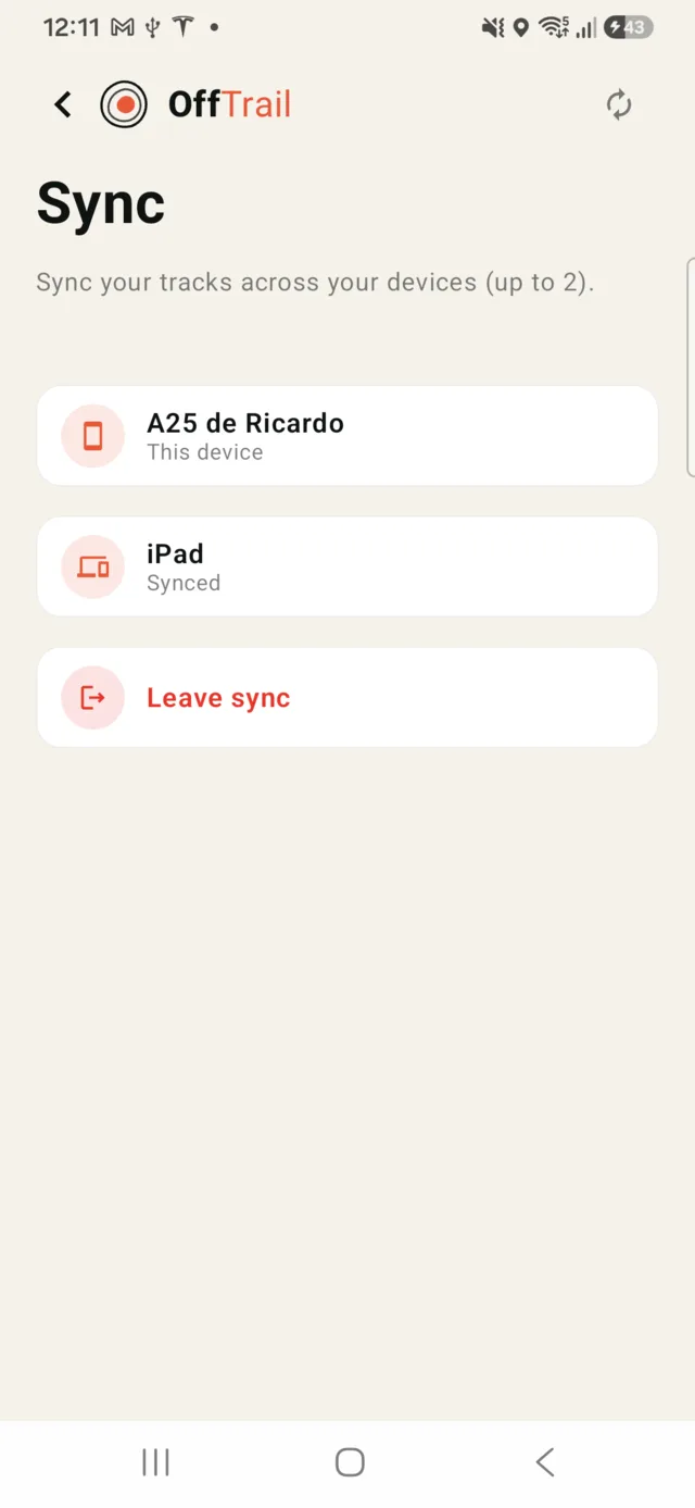 The Sync screen with two paired devices